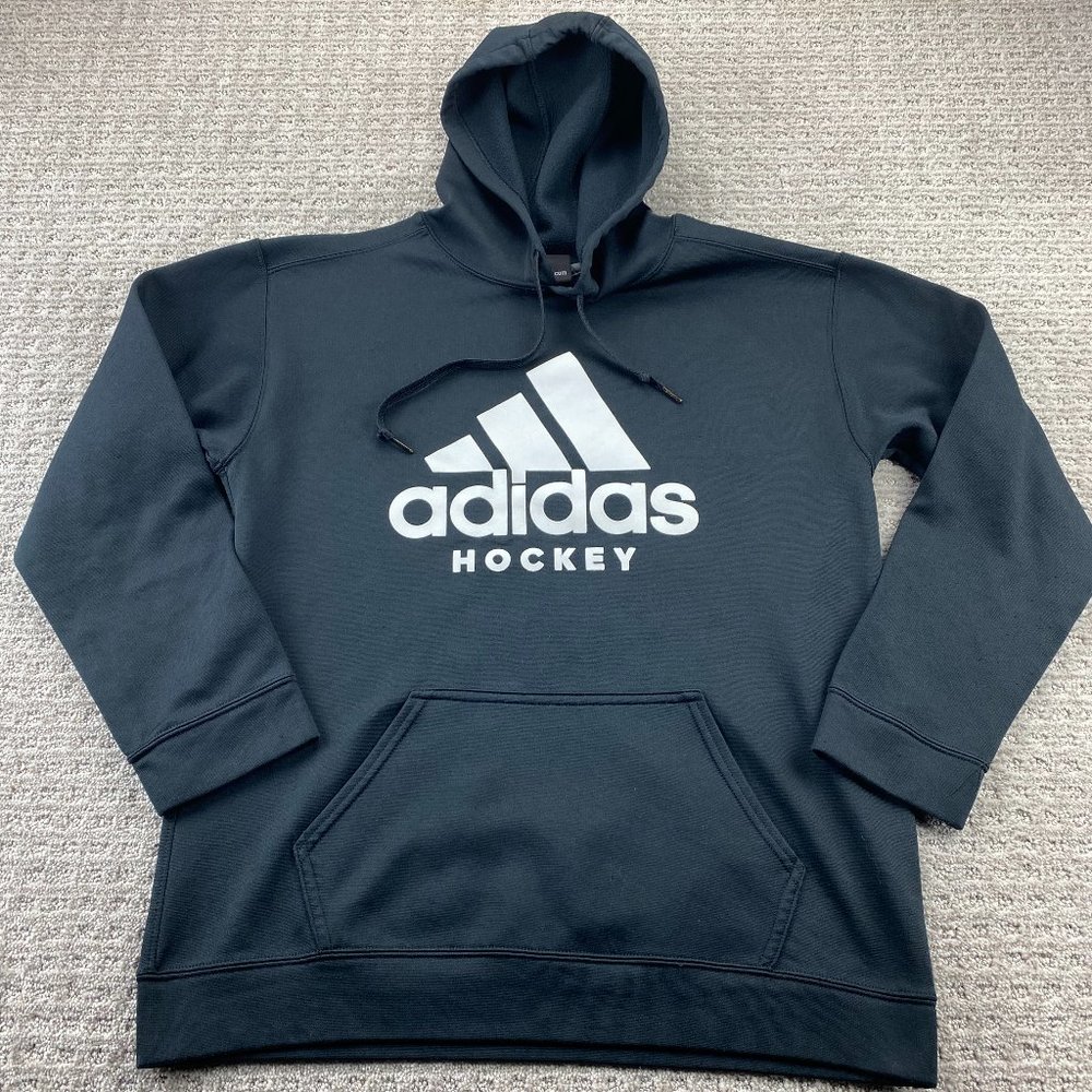 Adidas Hockey Sweater Men Medium M Black Hoodie Pullover Sweatshirt Lightweight